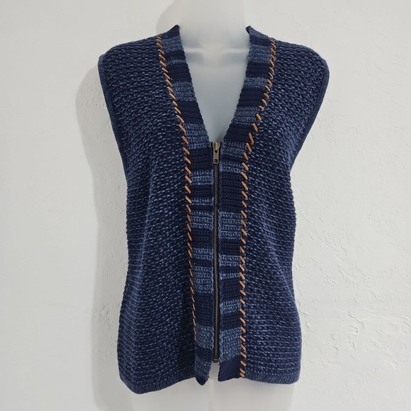 Susan Bristol Sweaters - Vtg 90s Susan Bristol Sz Med Blue Sweater Vest Boho Faux Suede Zip Grannycore